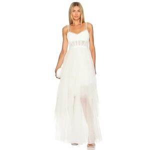 BCBGMAXAZRIA Corset Tulle Layered Bridal Dress 8 Gardenia White Ethereal Sheer